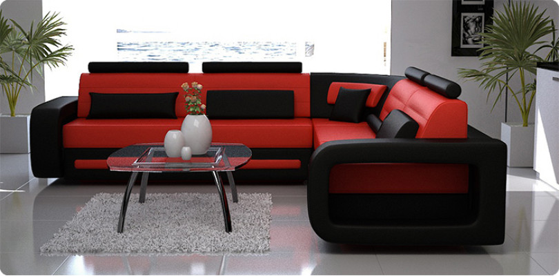 Ecksofa Polster Couch Leder Ecksofa Wohnlandschaft L-Form Polstergarnitur