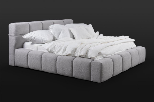 Bett grau Doppel Schlafzimmer Luxus Design elegant Polsterung Stoff neu