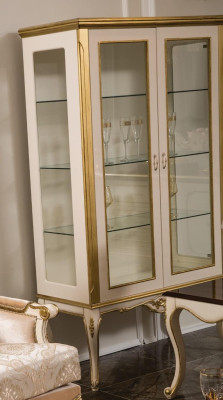 Vitrine Holz Möbel Schrank Vitrinen Barock Rokoko Gold Weiß Glasschrank