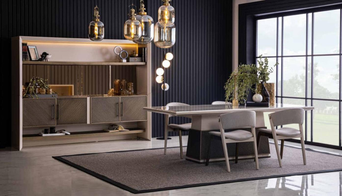 Luxus 6 Stück Esszimmer Set Esstisch 4x Stühle Anrichte 6 Stück modernes Designer Set