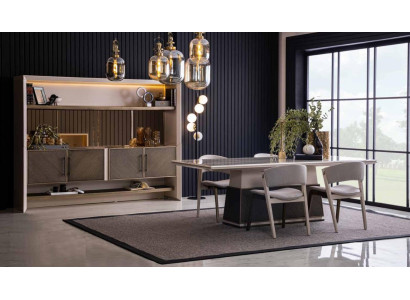 Luxus 6 Stück Esszimmer Set Esstisch 4x Stühle Anrichte 6 Stück modernes Designer Set