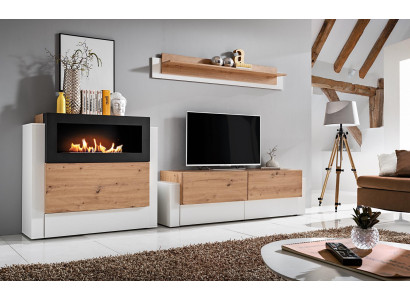 Designer Weiß Wohnwand Luxus Kommode mit Kamin Einrichtung Wohnzimmermöbel