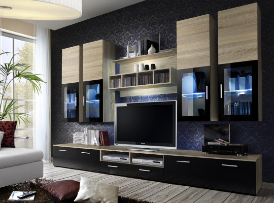 Wohnzimmer Komplett TV-Ständer Design Wandschrank Luxus Wohnwand Einrichtung Neu