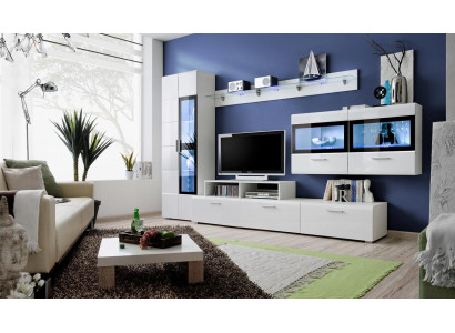 Wohnwand Luxus Set Wohnzimmer TV Ständer Vitrine Holz Wandschrank Neu