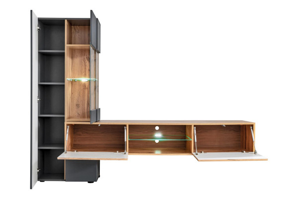 Grau Komplett Wohnwand Luxus Designer Regal Wohnzimmer Neu Einrichtung