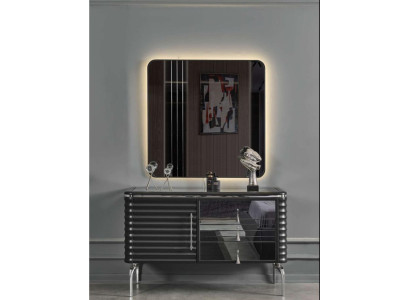 Schwarzes Schlafzimmer Set Designer Kommode mit LED-Spiegel Garnitur