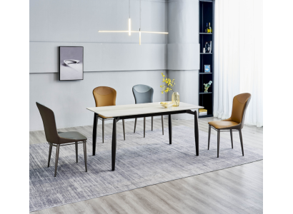 Esszimmergruppe Designer Weißer Esstisch 4x Lederstühle Sitzgruppe 5tlg