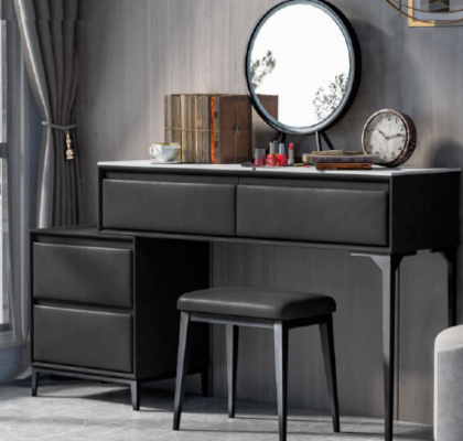 Schlafzimmer Schminktisch Frisierti schschwarz und Schubladen Stuhl