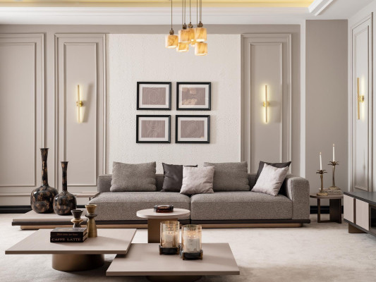 Garnitur Wohnzimmer Viersitzer Sofa 4 Sitzer Couchtische 5tlg Grau Set
