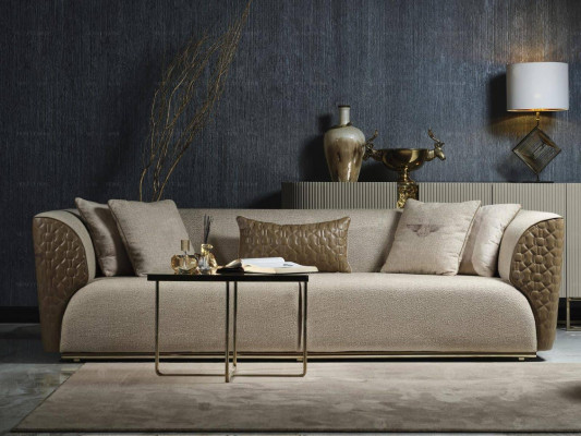 Sofagarnitur Dreisitzer Sessel Stoffsofa Beige Polstersofa Sofas Set