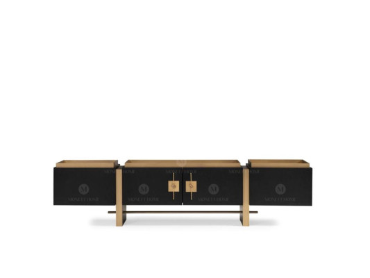 Sideboard RTV Lowboard TV Ständer Schwarz Modern Design Gold Holz