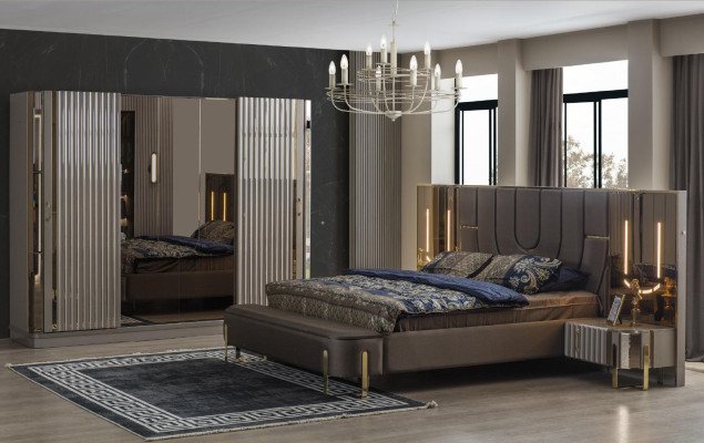 Doppelbett Garnitur Schlafzimmer Luxus Bett Modern Braun 3tlg Design