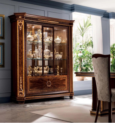 Vitrine Schrank Vitrinen Wohnzimmer Schau Schränke Design Rokoko Barock Holz neu