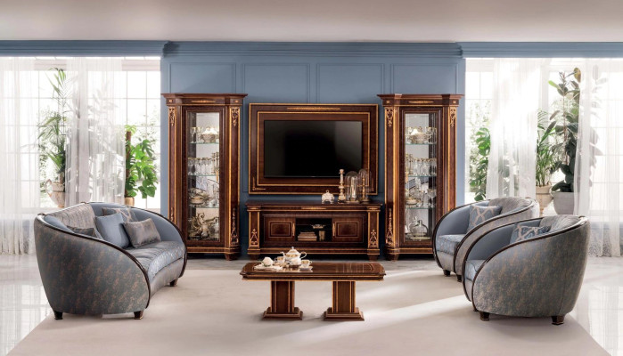 tv Wand Paneel Verkleidung Holz Barock Luxus rtv Wohnzimmerwand Fernseh Möbel
