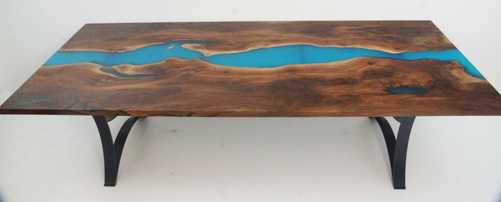 Esstisch tische epoxid harz echtes holz massive möbel epoxy tisch wasserfall neu