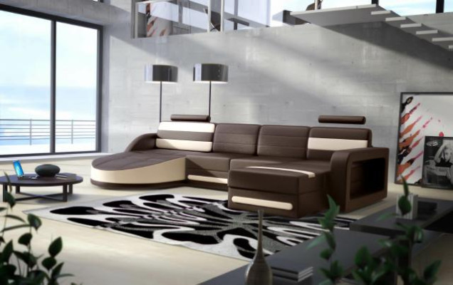 XXL WOHNLANDSCHAFT COUCH GARNITUR DESIGN ECKCOUCH Schwarz LEDERSOFA mit USB Neu