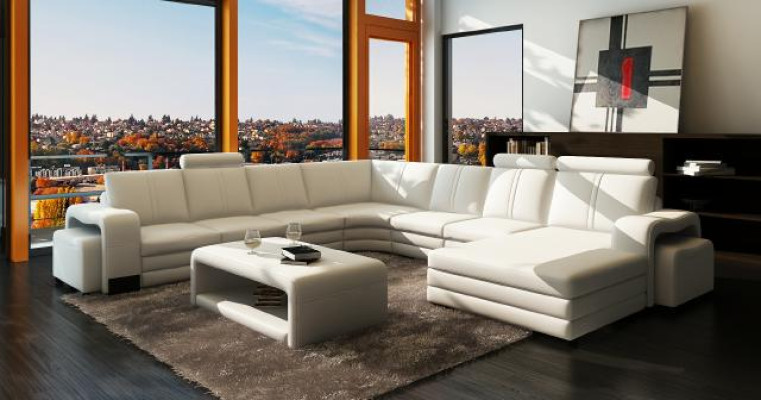 XXL Ledersofa mit USB Ledercouch Wohnlandschaft Ecksofa Neu Garnitur Sofa FRANCO