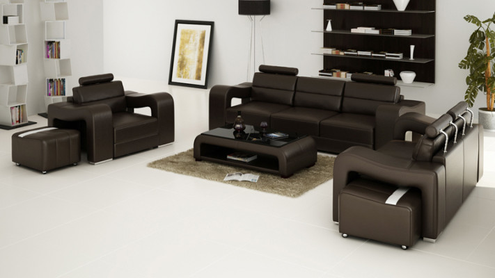 Garnitur Leder Sofa mit USB Polster Couchen Sofas Luxus Neu Wohnlandschaft 3+2+1