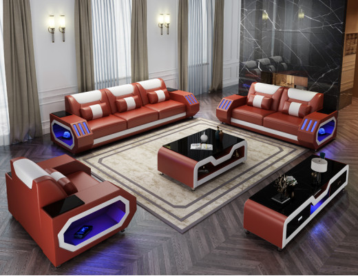 Sofagarnitur Leder Polster Couch Set Sofa 3+2+1 Sitzer Garnitur G8046D Couchen