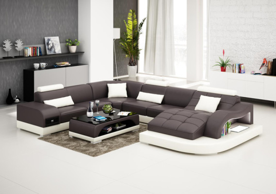 Ledersofa Couch Wohnlandschaft Ecksofa Eck Garnitur Design Modern Sofa USB Neu