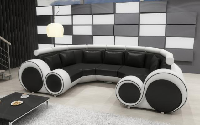 XXL Wohnlandschaft Ledersofa mit USB Design Polster Garnitur Couch Ecksofa Big