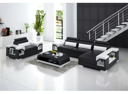 Ecksofa LForm Sessel Couchtisch Modernes Sofa Ledersofa Ecksofa Polster 4tlg Set