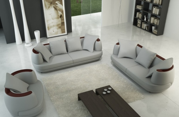Ledersofa Sofagarnitur 3+2+1 Couch Sitz Polster Sofa Garnitur Set Neu Royal Grau