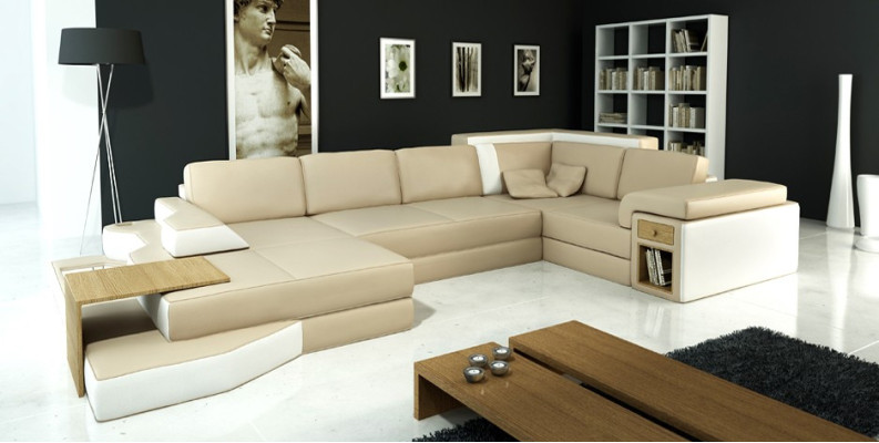 XXL Design Ecksofa Big Sofa mit USB Couch Wohlandschaft U Form Leder Textil Ecke