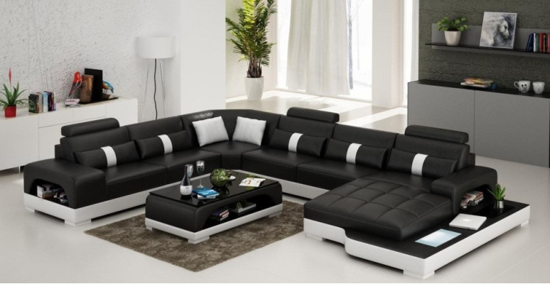 Ecksofa Wohnlandschaft + USB Polster Design Couch Moderne Leder Sofa Eckgarnitur