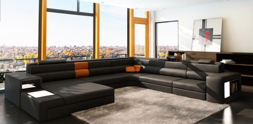 Design Couch Sofa Ecksofa Polster Eck Sitz Garnitur Wohnlandschaft Leder USB+LED