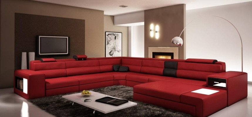 Wohnlandschaft Ledersofa Couch Ecksofa Eck Garnitur Design Modern Sofa + USB Neu