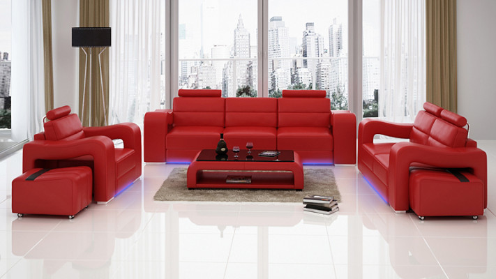 Ledersofa Couch Wohnlandschaft 3+2+1 Sitzer Garnitur Design Modern Sofa USB Neu