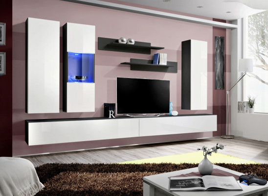 Designer Set 7 tlg. Wohnwand Hänge Vitrine Wandschrank Luxus Möbel Wohnzimmer