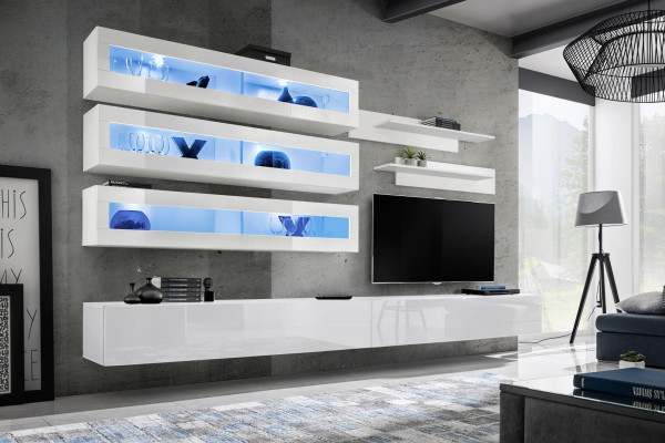 Garnitur 7tlg.Wohnzimmer Set Designer Stil Wohnwand TV-Ständer 2x Wand Regale