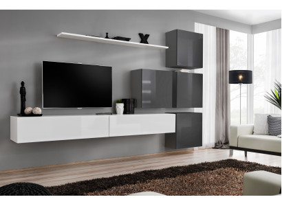 Weiß TV-Ständer Holz Möbel Garnitur Komplett Wohnwand Wohnzimmer Set Modern