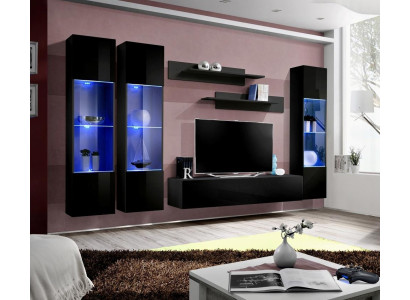 Wohnzimmer Garnitur 6 tlg Wohnwand Lowboard TV-Ständer Hänge Vitrine Holzmöbel