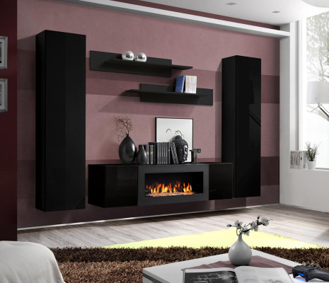 Luxus Modern Wohnzimmer Set 5tlg. Wohnwand Wandschrank Holz Möbe Neu