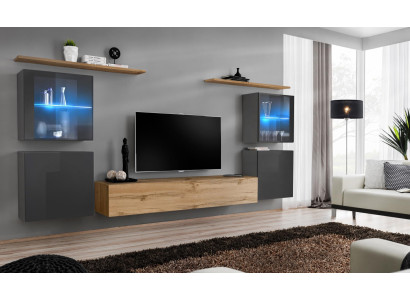Designer Braun Wohnwand Wand Regale Schrank Wohnzimmer Holz Möbel Stil Modern