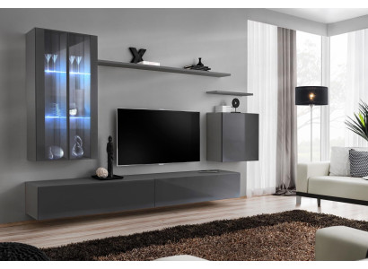Wohnwand Grau Wohnzimmermöbel Wandschrank Holzmöbel Luxus Sideboard Neu