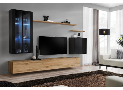 Wohnwand Hänge Vitrine Wandschrank Designer TV-Ständer Einrichtung Regale Modern