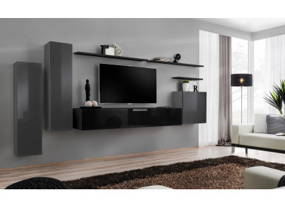 Luxus Wohnzimmer Moderne Designer Möbel Grau Wohnwand TV-Ständer Wandregal