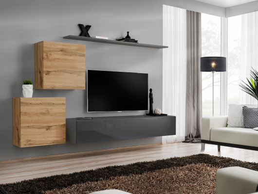 Wohnzimmermöbel Designer Modern Wohnwand Einrichtung Wand Regal Grau
