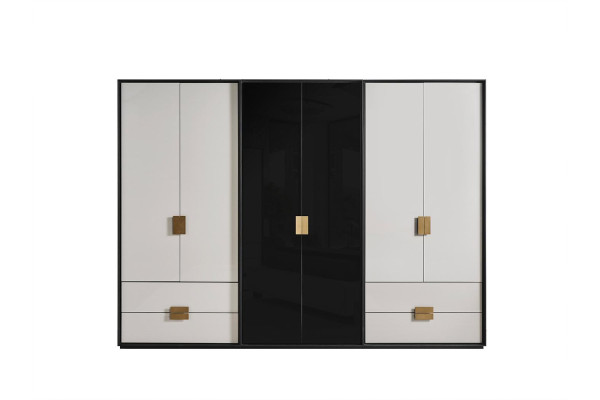 Schwarz-Weißer Schlafzimmer Kleiderschrank Moderner 6-Türiger Schrank