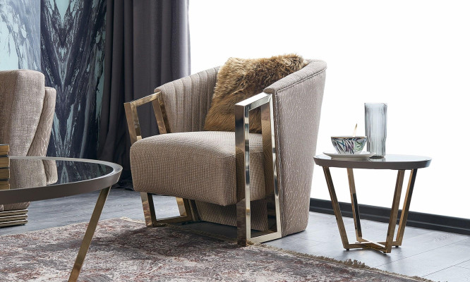 Moderne Sessel Einsitzer Stoff Wohnzimmer Braun Polster Sitzer Sitz