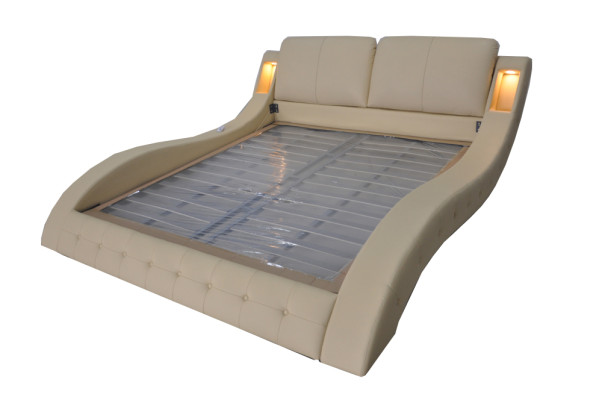 Luxus Bett mit USB Polster Ehe Hotel Moderne Betten Leder 140/160/180/200 cm