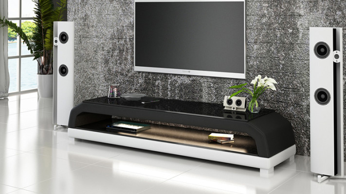 RTV TV Sideboard Leder Glas Tisch Fernseh Schrank Tisch Lowboard Mo.G