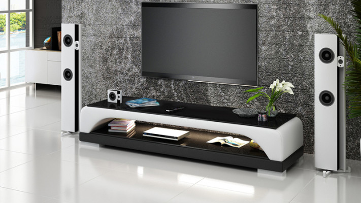 RTV TV Sideboard Leder Glas Tisch Fernseh Schrank Tisch Lowboard Mo.H