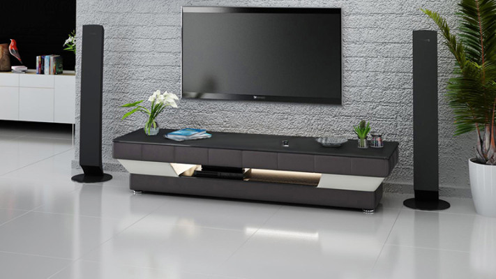RTV TV Sideboard Leder Glas Tisch Fernseh Schrank Tisch Lowboard Mo.J