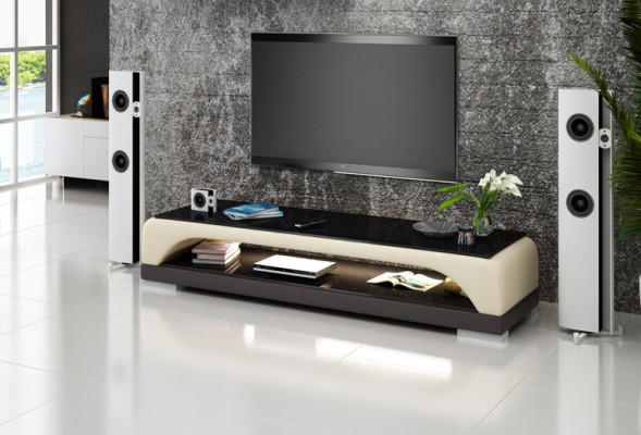 RTV TV Sideboard Leder Glas Tisch Fernseh Schrank Tisch Designer Dekor