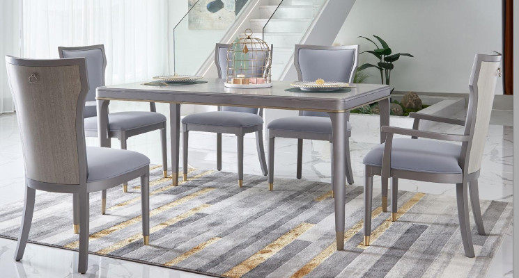 Luxus Möbel Esstisch Tisch Esszimmer Wohnzimmer Holz Edelstahl Design